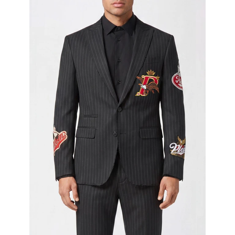 Pinstripe Wool Single-Breasted Blazer with Peak Lapels (AAECMRF2099PTE003N10)