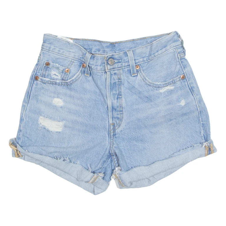 LEVI'S 501 Cut Off Turn Up Womens Denim Shorts Blue S W27