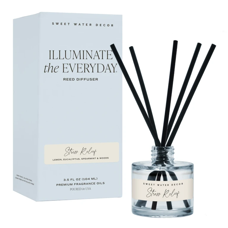 Stress Relief Blue Tinted Glass Jar Reed Diffuser