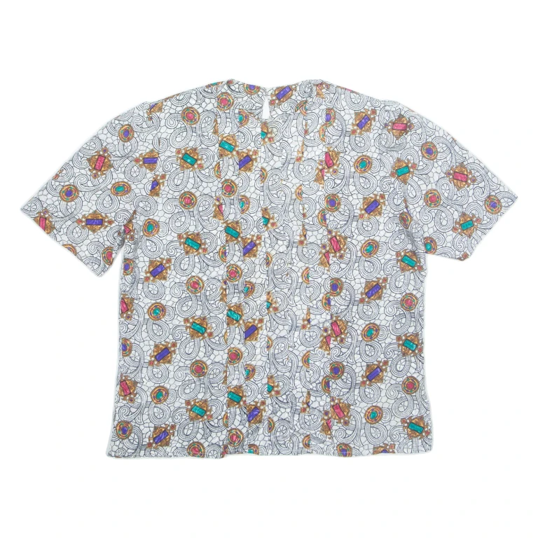 FASHION STAR Womens Printed Shirt White Crazy Pattern L