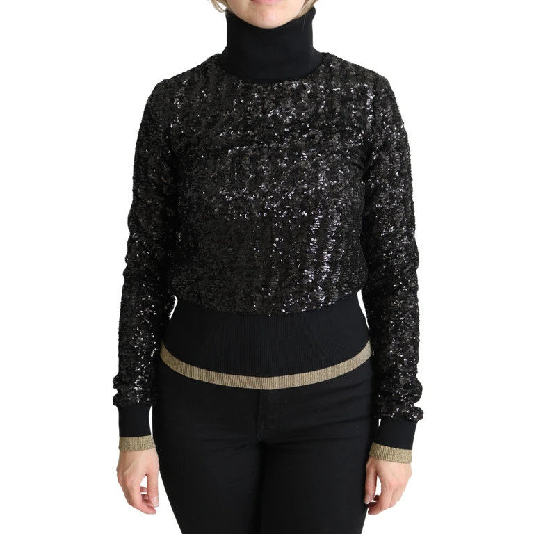 Dolce & Gabbana Black Sequined Knitted Turtle Neck Sweater Polyester Clothing - Women