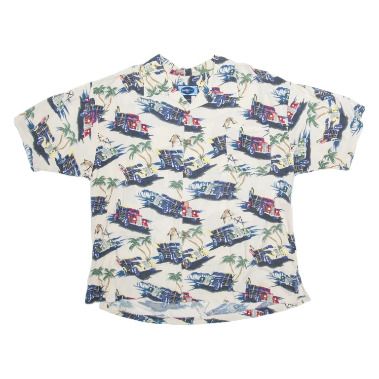 PACIFIC BLUE Mens Hawaiian Shirt Cream Crazy Pattern XL