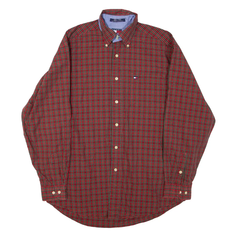 TOMMY HILFIGER Mens Shirt Red Check Long Sleeve M