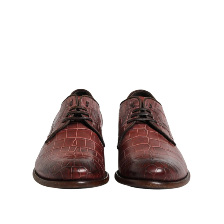 Dolce & Gabbana Burgundy Leather Lace Up Derby Dress Shoes Crocodile - Men