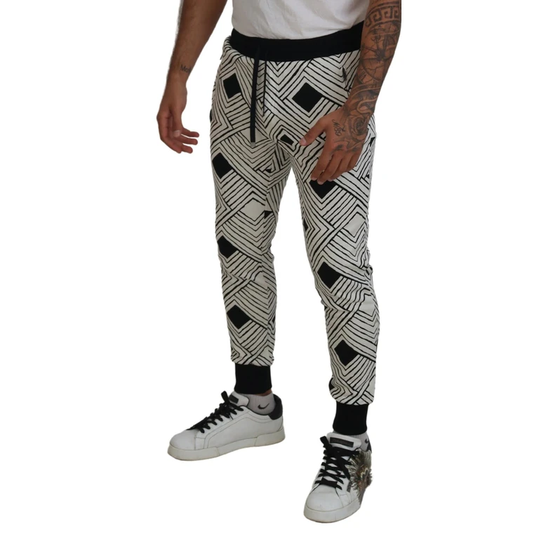 Dolce & Gabbana Black White Cotton Trousers Sport Pants - Men