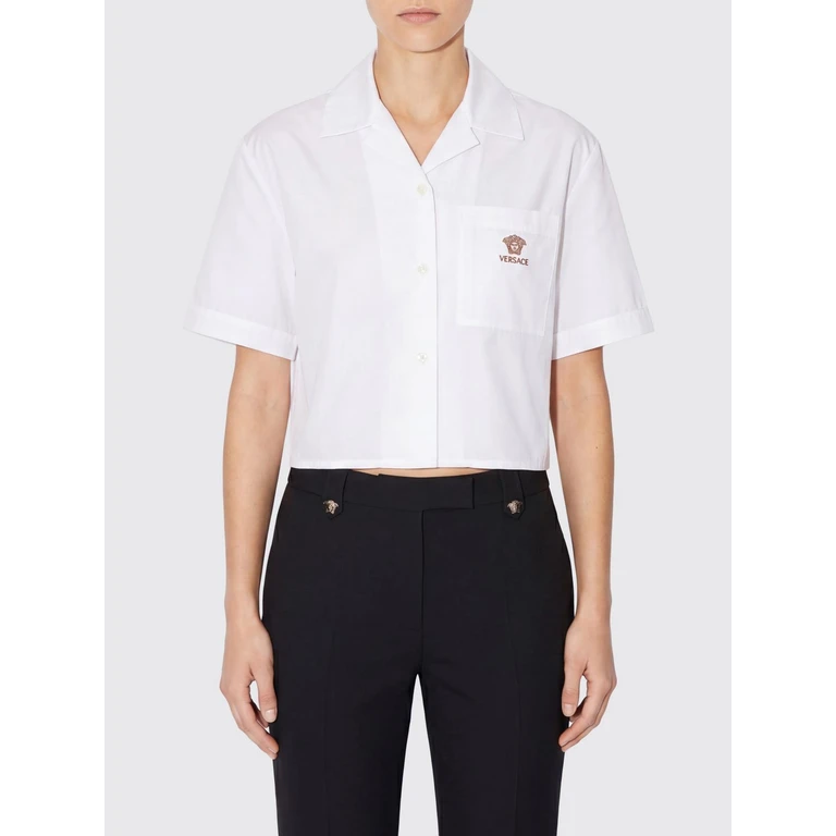 Medusa Logo Cropped Cotton Shirt with Short Sleeves (10256801A138781W000)