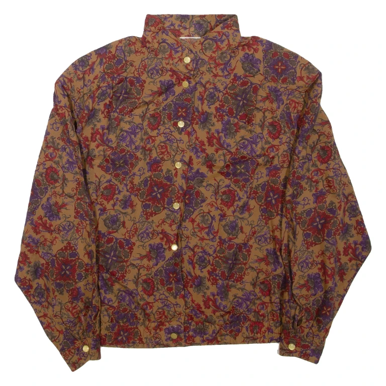 Womens Printed Blouse Brown High Neck Long Sleeve Floral XL