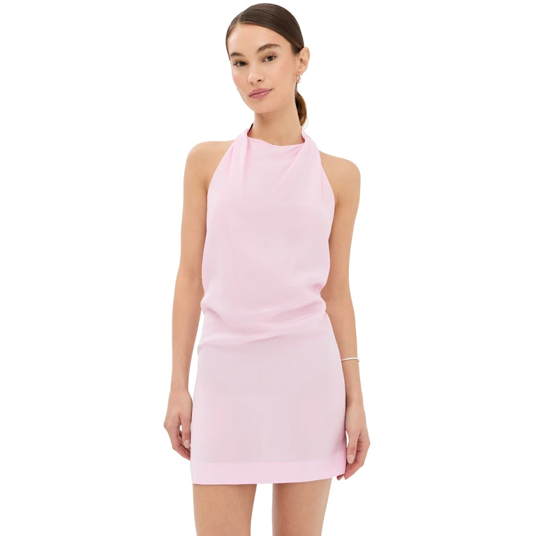 WARDROBE. NYC Liquid Halter Mini Dress Baby Pink XXS
