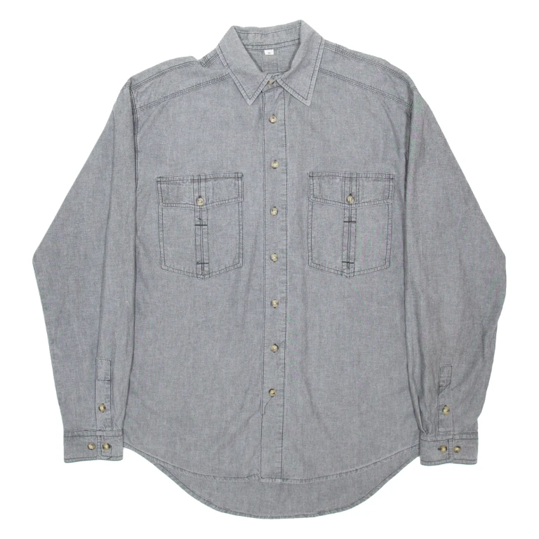 Mens Denim Shirt Grey Long Sleeve M