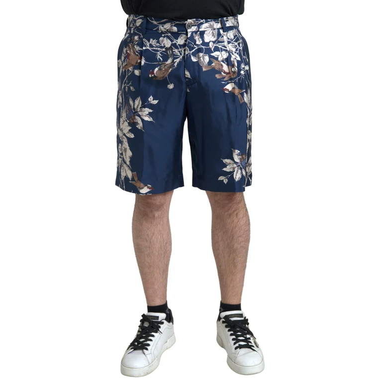 Blue Floral Print Silk Men Bermuda Shorts - Men