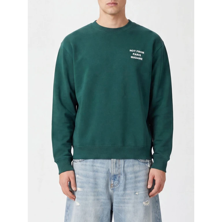 Drôle de Monsieur Crewneck Cotton Sweatshirt with Slogan Print (SW149CO127DARKGREEN)