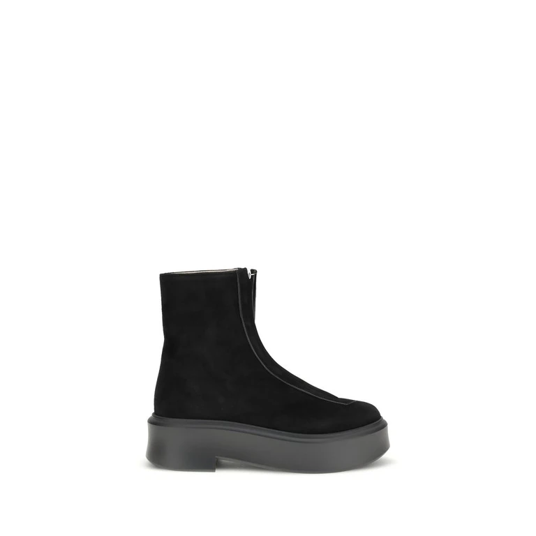 The Row Black Calf Leather Bos Taurus Lace-Up Boots - Women