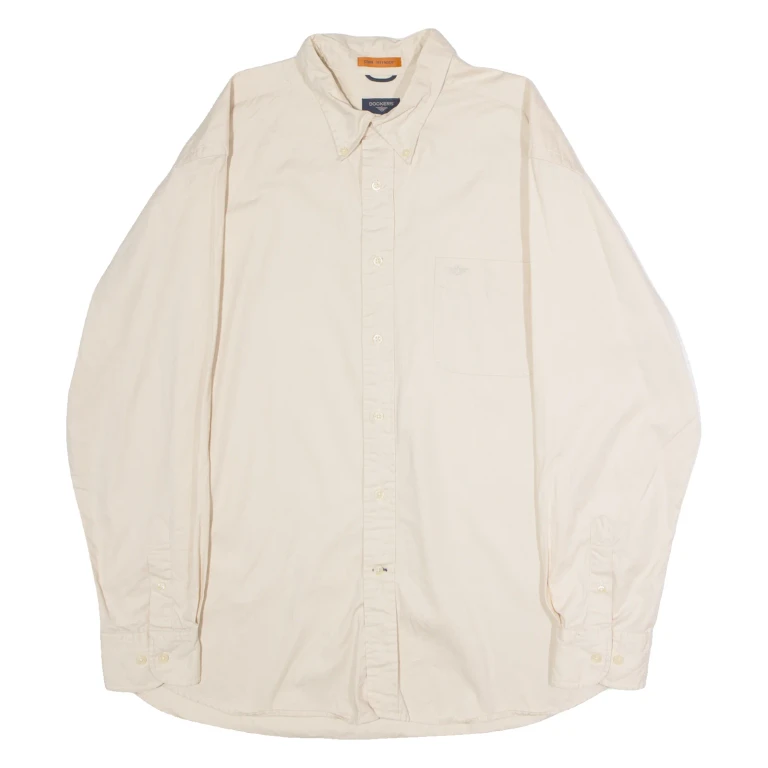 DOCKERS Mens Plain Shirt Beige 90s Long Sleeve XL