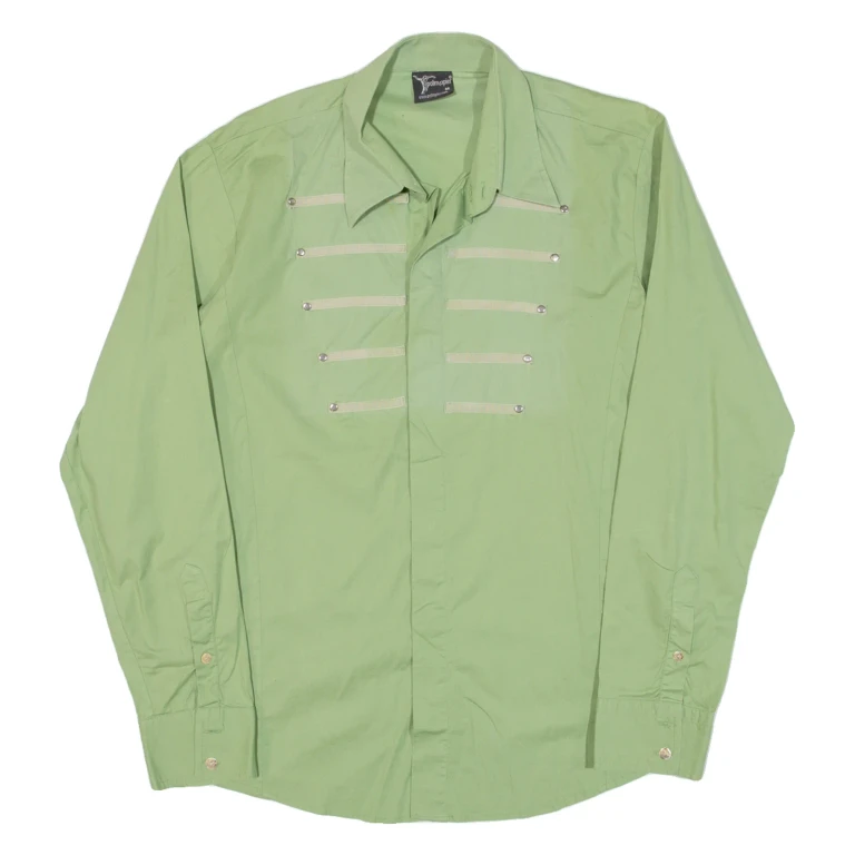 Mens Plain Shirt Green Long Sleeve M