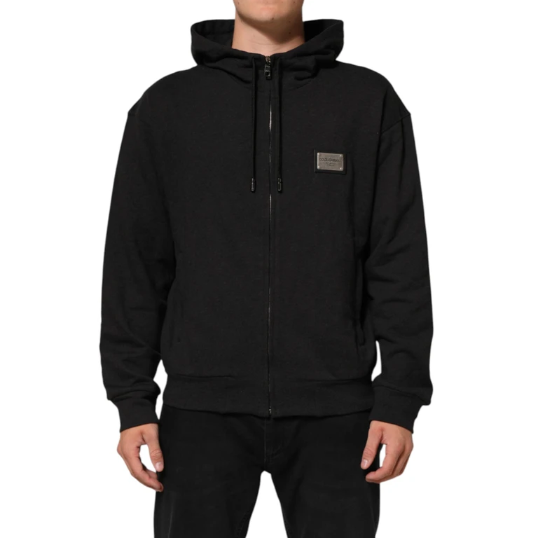 Dolce & Gabbana Black Logo Fullzip Hooded Sweatshirt Sweater Cotton Clothing - Men