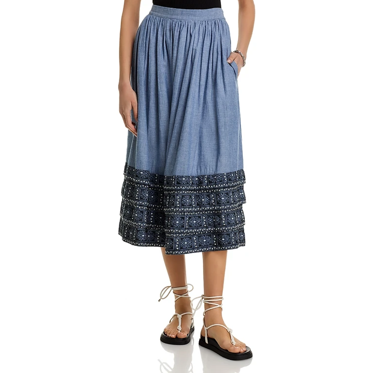 Area Stars Chambray Embroidered Skirt