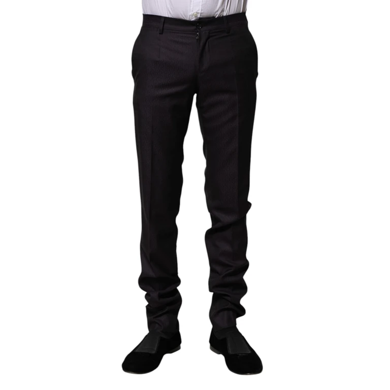 Dolce & Gabbana Black Wool Patterned Formal Pants Virgin Silk - Men