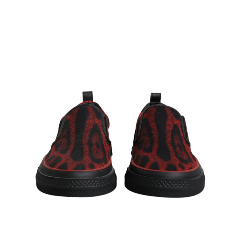 Dolce & Gabbana Red Black Leopard Cotton Men Low Top Sneakers Shoes And - Men