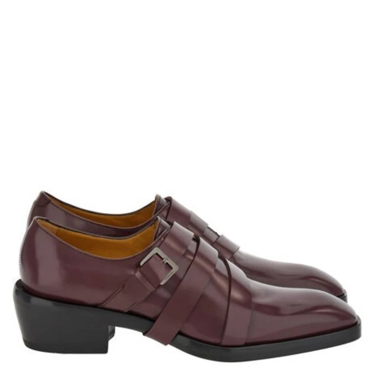 Forest Monk Strap Leather Shoes, Size 9 E