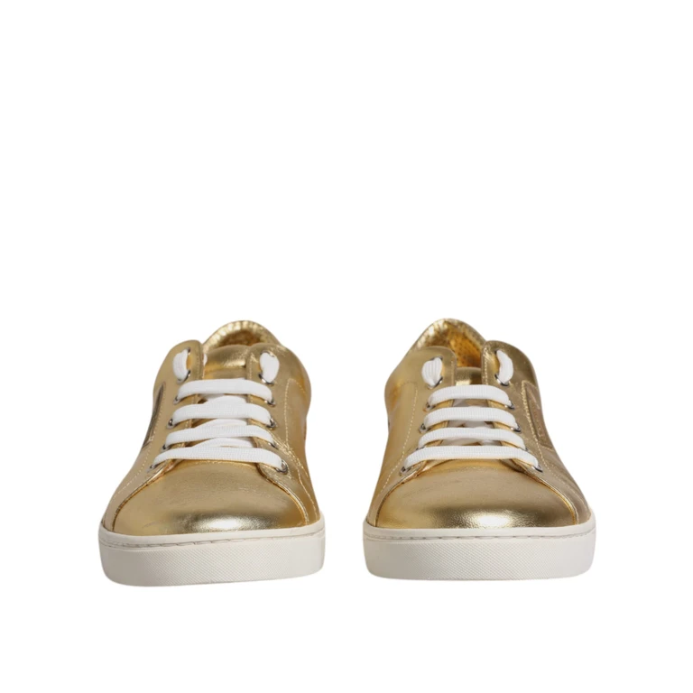 Dolce & Gabbana Gold Leather Logo London Men Sneakers Shoes - Men