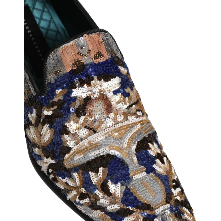 Dolce & Gabbana Multicolor Embroidered Sequin Loafers Shoes Leather - Men