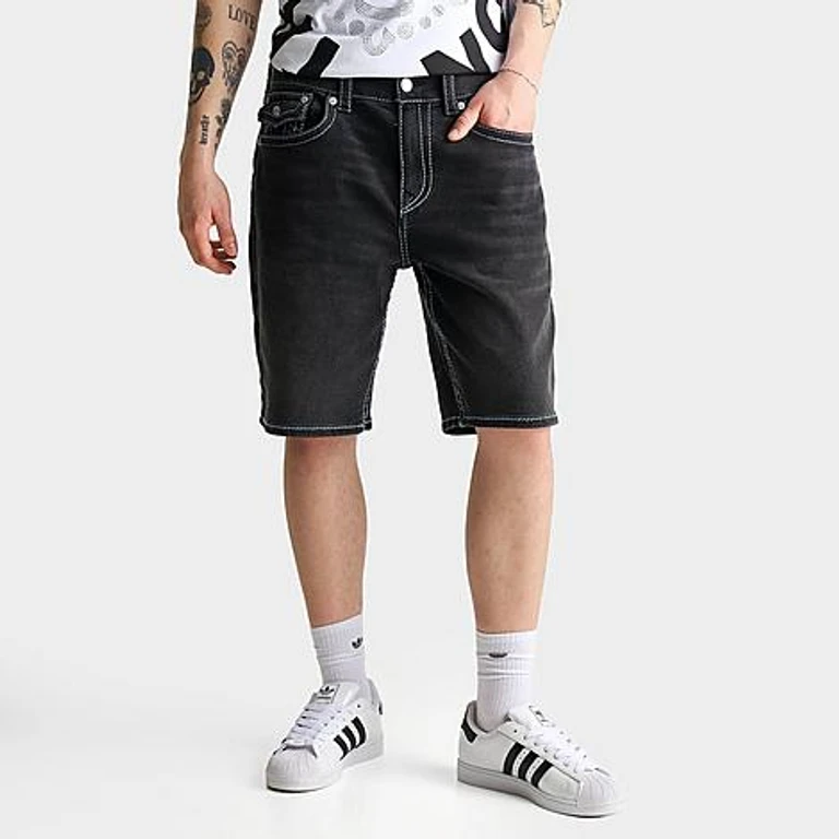 True Religion Men's Bobby Big T Baggy Denim Jean Shorts in Black Wash/Bluebell Size: 30