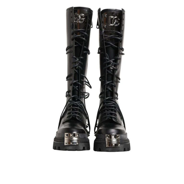 Dolce & Gabbana Black Leather Knee High Combat Boots Shoes - Men