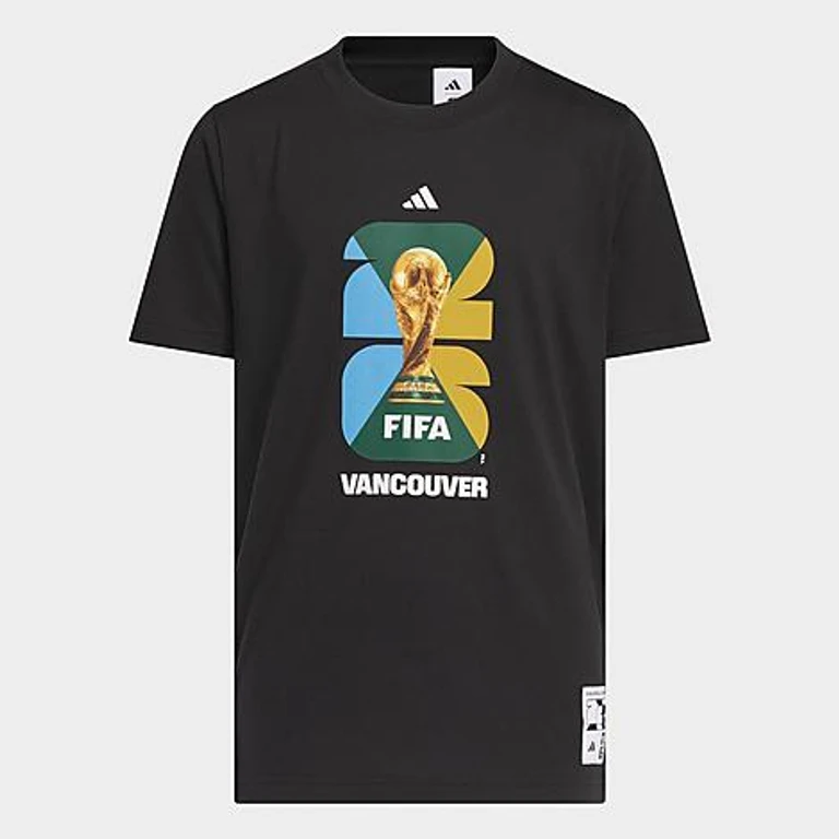 adidas Big Kids FIFA World Cup 26 Host City Vancouver Graphic Soccer T-Shirt in Black Size: XS