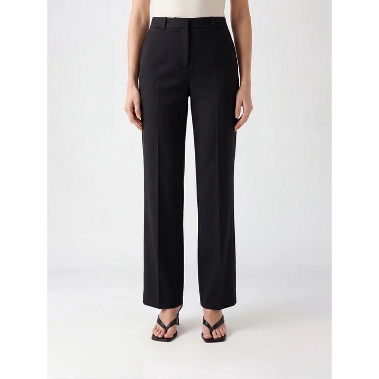 Low-Waisted Straight Wool Trousers with Pleats (032005224555)