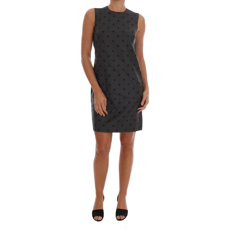 Gray Polka Dotted Sheath Wool Dress - Women