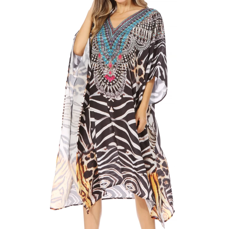 Sakkas MiuMiu Ligthweight Summer Printed Short Caftan Dress / Cover Up