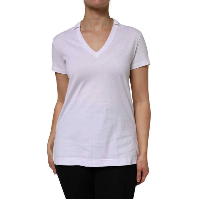 Dolce & Gabbana White Cotton Short Sleeve V-Neck Top T-Shirt - Women