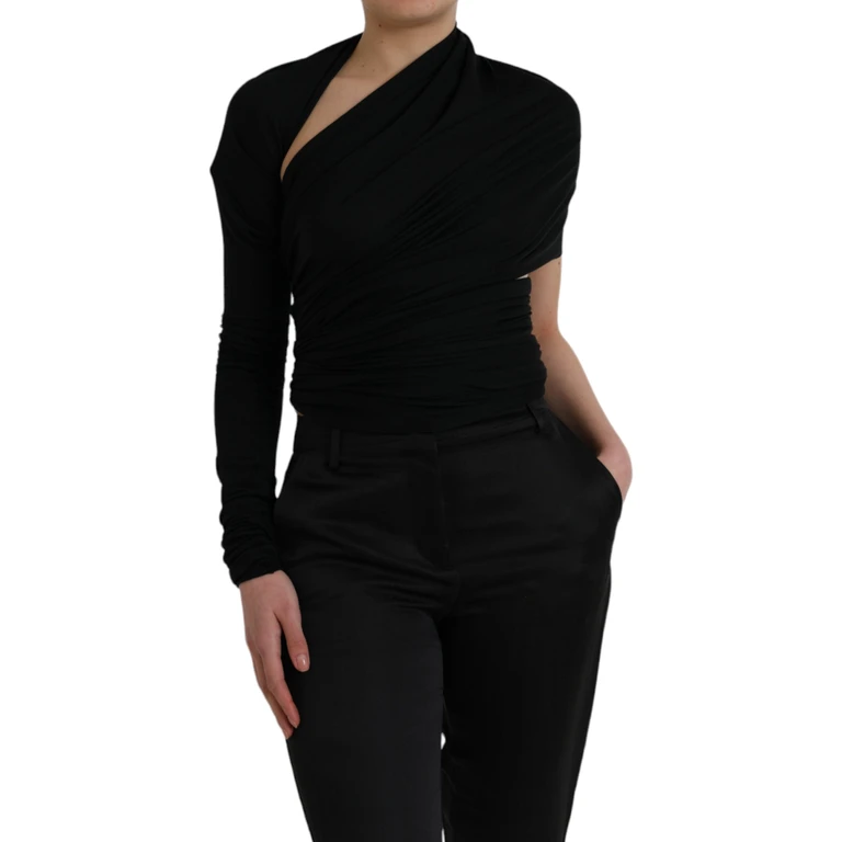 Dolce & Gabbana Black Wool Cutout Asymmetric Long Sleeve Top - Women