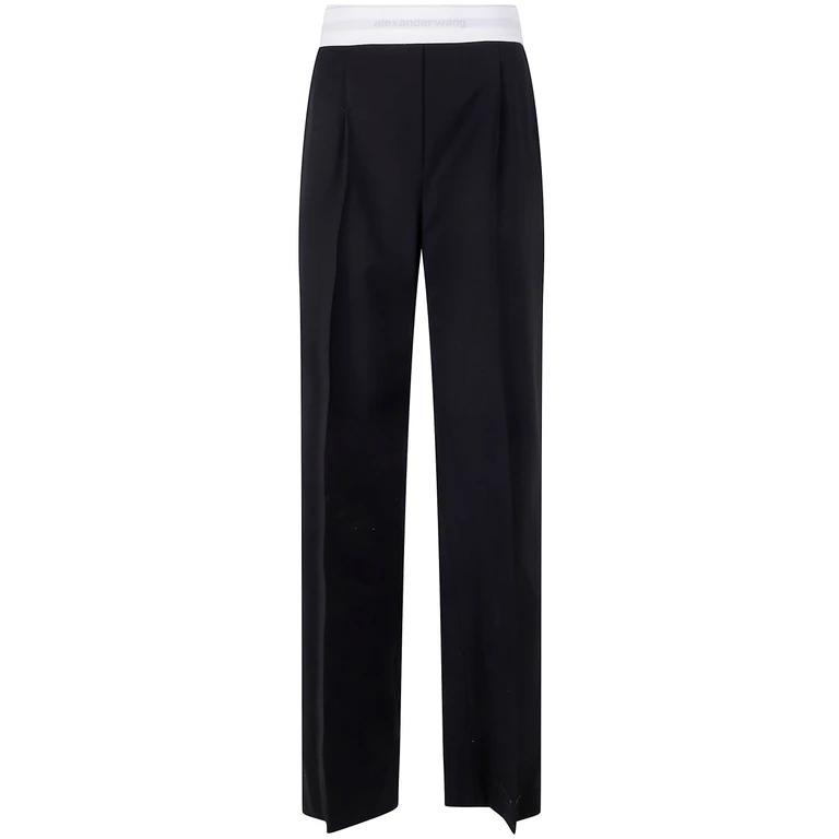 Pantalon plissé taille haute avec élastique logo