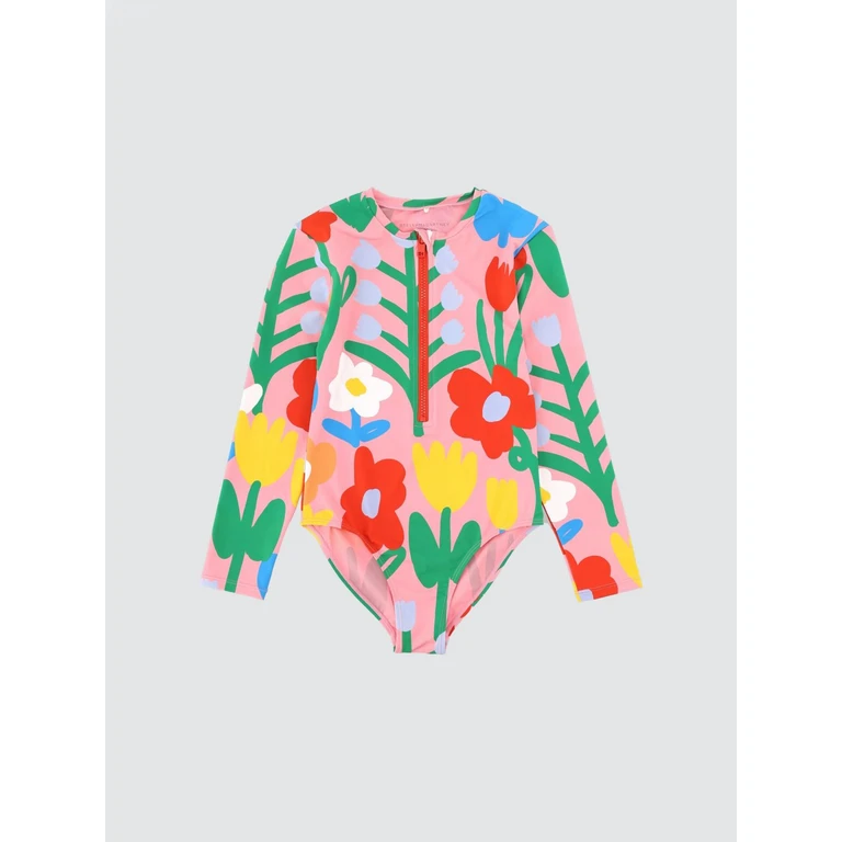 Long-Sleeved Floral Print One-Piece Swimsuit (TYCB49Z3518509MC)