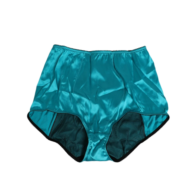 Aqua Green Satin High-Waist Briefs Underwear Verde Silk / Elastane Clothing - Women