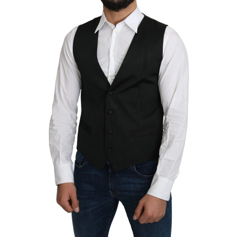Dolce & Gabbana Gray Silk Formal Coat Vest Clothing - Men