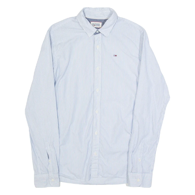 TOMMY HILFIGER Mens Shirt Blue Striped Long Sleeve S