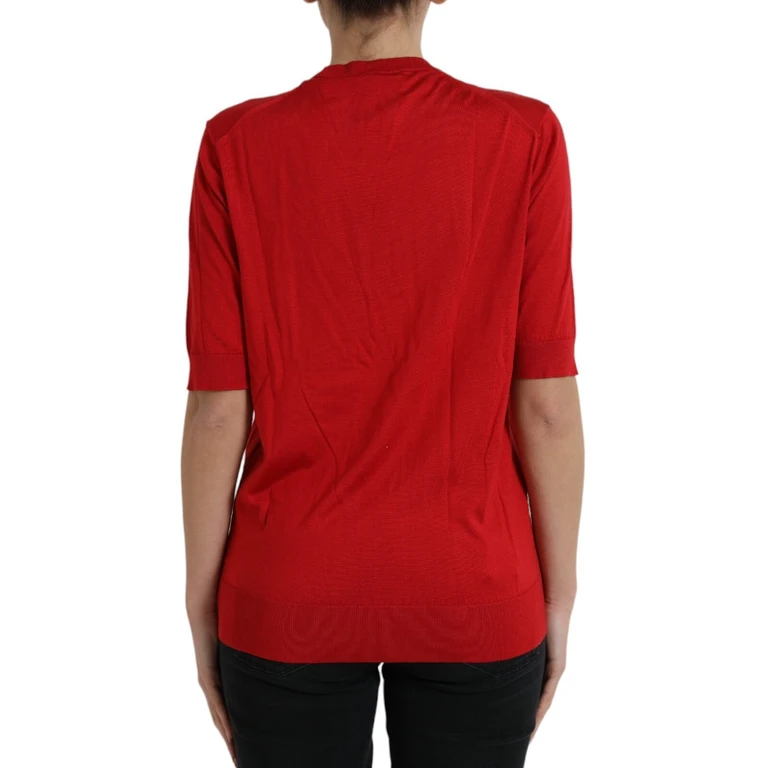 Dolce & Gabbana Red Silk Crew Neck Short Sleeves Top T-Shirt - Women