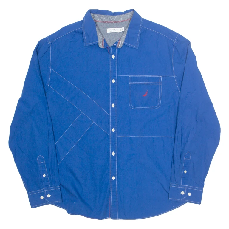 NAUTICA Mens Shirt Blue Striped Long Sleeve XL
