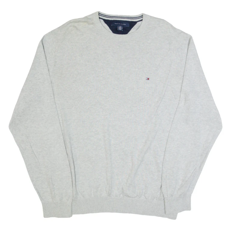 TOMMY HILFIGER Mens Jumper Grey Tight Knit L