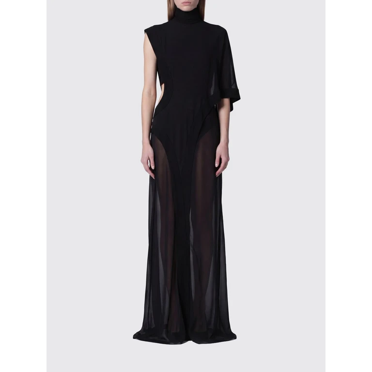 One-Shoulder Silk Evening Gown with Turtleneck Collar (DR567T07999)