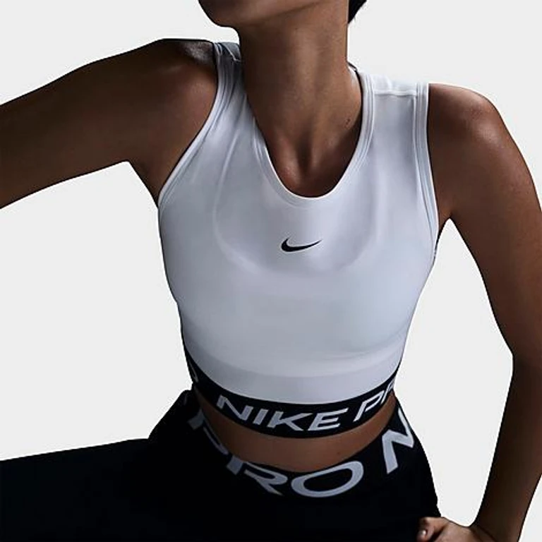 Nike Women's Pro Dri-FIT Crop Tank Top in White/Black Size: XXS