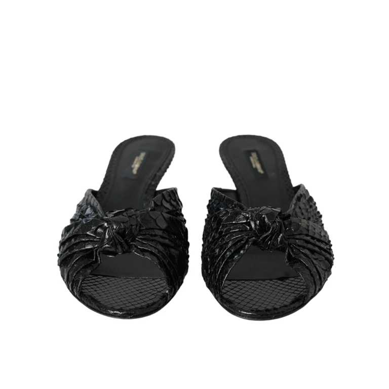 Dolce & Gabbana Black Exotic Leather Heels Slides Shoes Python - Women