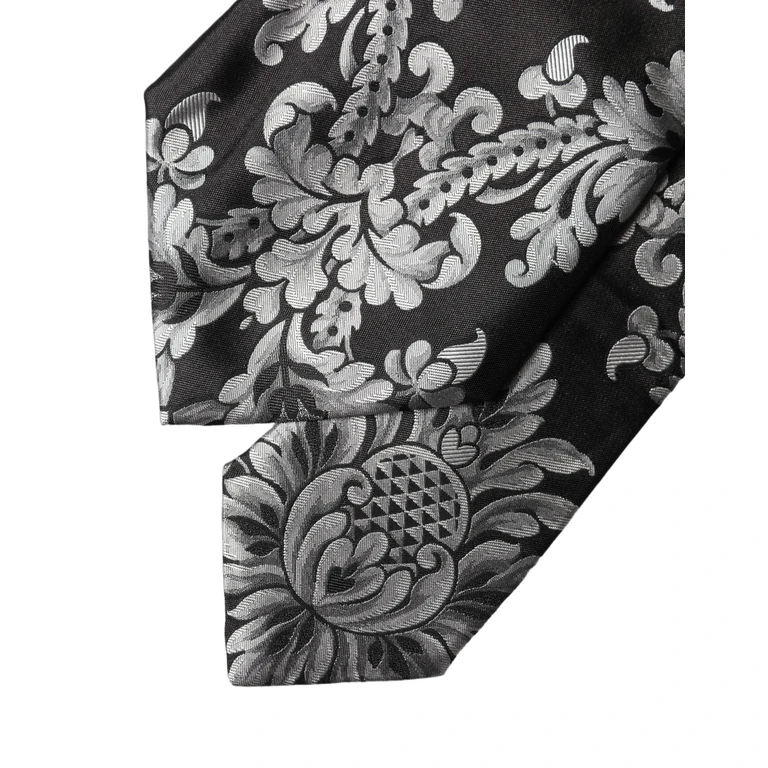 Dolce & Gabbana Black Silver Floral Silk Adjustable Women Necktie Tie - Women