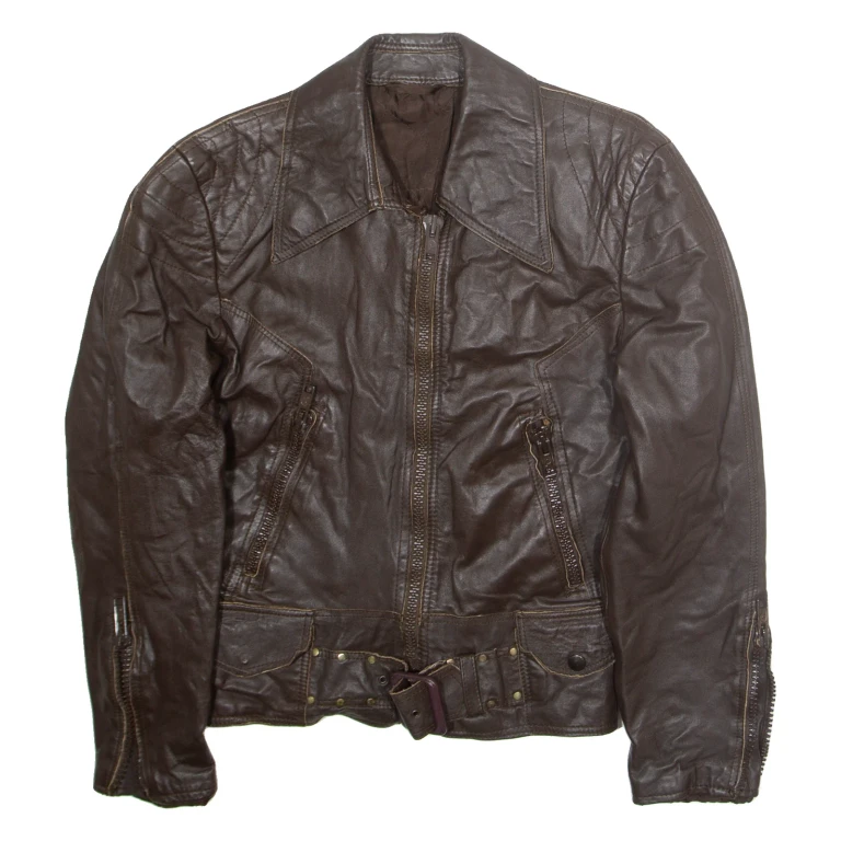 POHJANMAA TURKIS Womens Motorcycle Jacket Brown Leather 90s S