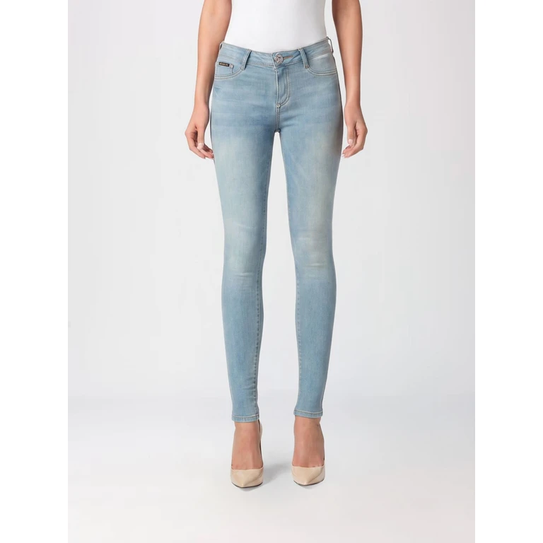 Cropped Skinny Stretch Denim Jeans with Hexagon Logo (AAACWDT1790PDE004N29MI)