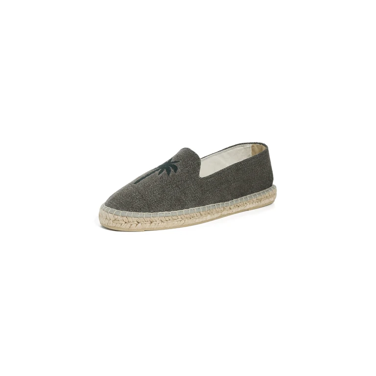 Manebi Embroidered Hemp Classic Espadrilles Military Green/Palm On Tone 45