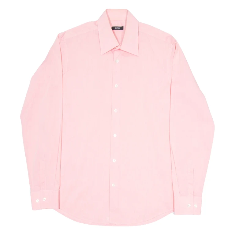 BOSS Mens Plain Shirt Pink Long Sleeve M