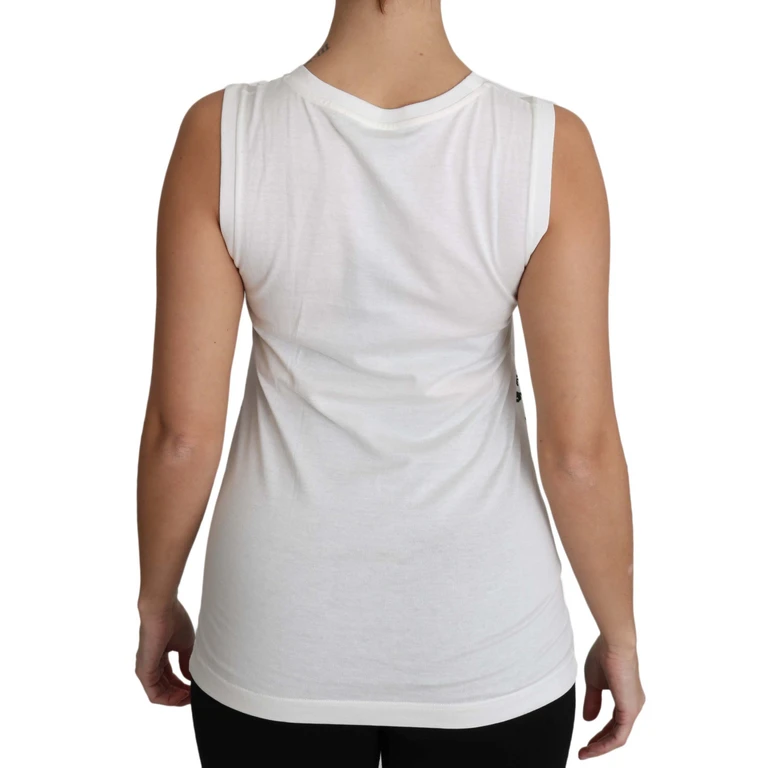 Dolce & Gabbana White Cotton #dgfamily Sleeveless Shirt Tank Top Silk - Women